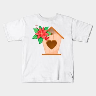 Poinsettia and birdhouse Kids T-Shirt